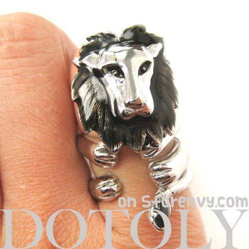 Adjustable Lion Animal Wrap Around Ring in Shiny Silver | DOTOLY | DOTOLY