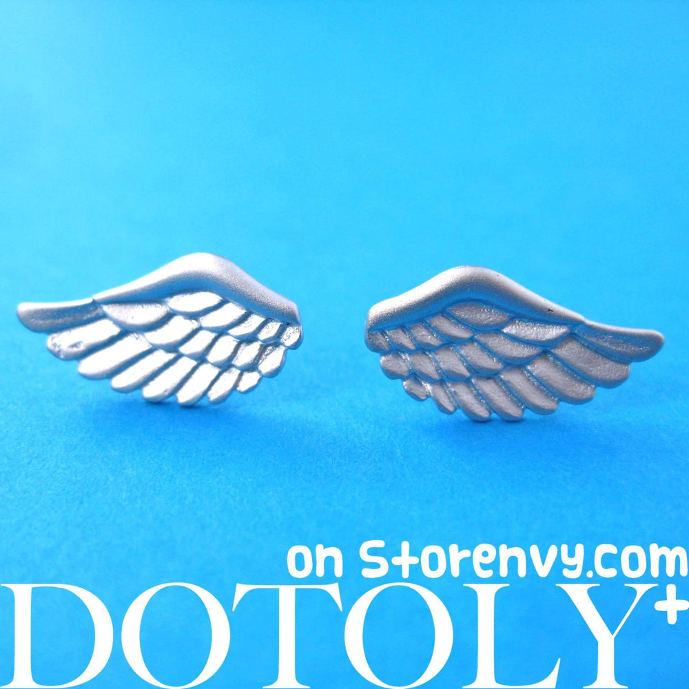 Feather Shaped Angel Wings Stud Earrings in Silver | ALLERGY FREE | DOTOLY