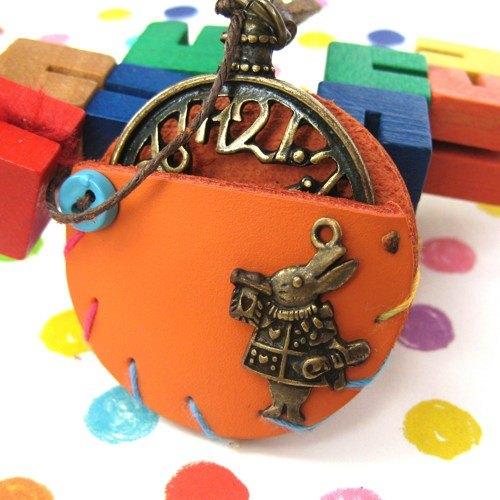 Alice in Wonderland Inspired Pocket Watch Pendant Necklace in Orange | DOTOLY