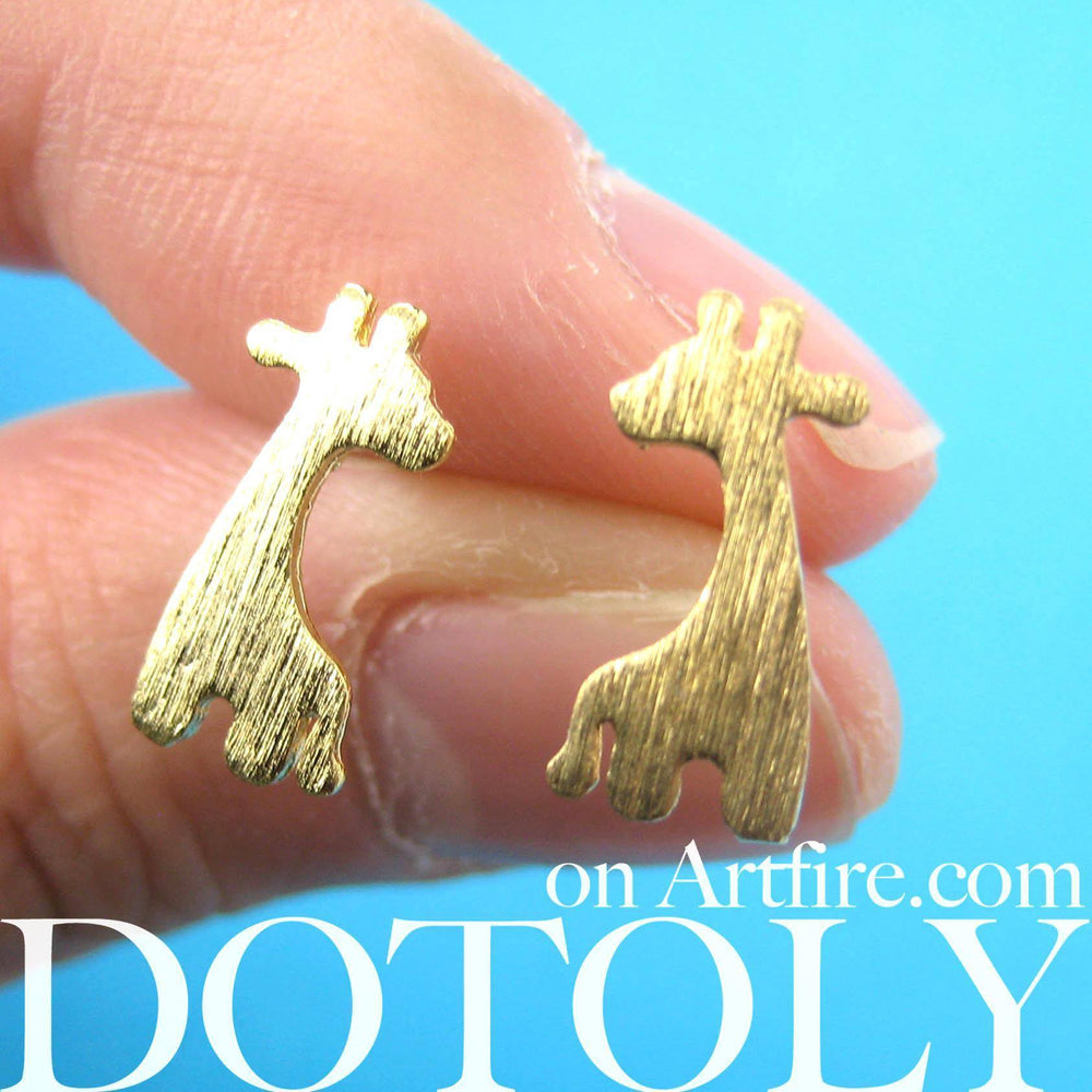 Giraffe Silhouette Animal Stud Earrings in Gold with Allergy Free Earring Posts | DOTOLY