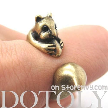 Squirrel Chipmunk With Acorn Animal Wrap Around Ring in Brass | US Sizes 5 - 9 | DOTOLY