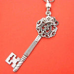 Skeleton Key Pendant with Decorative Crown Detail Necklace in Silver | DOTOLY