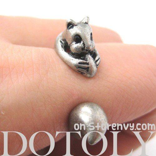Squirrel Chipmunk With Acorn Animal Wrap Around Ring in Silver | US Sizes 5 to 9 | DOTOLY