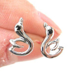 Small Swan Geese Shaped Animal Stud Earrings in Silver | DOTOLY