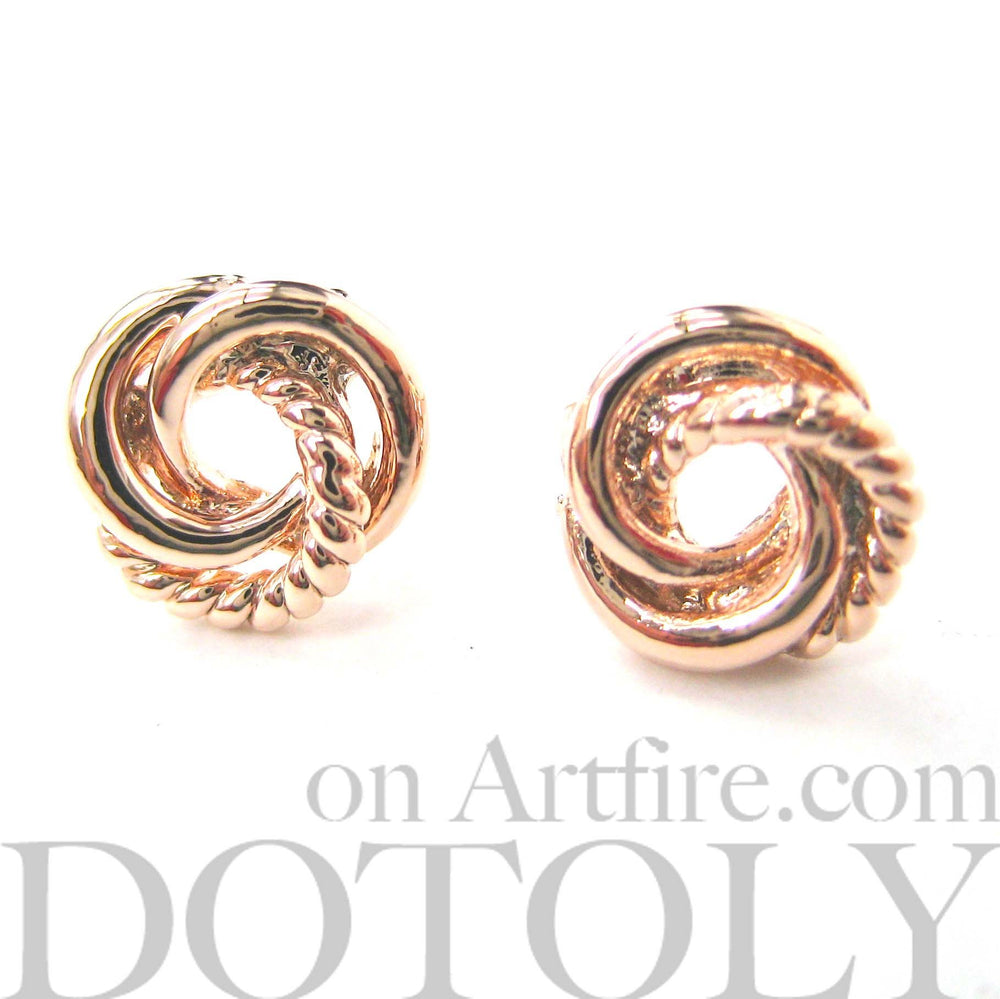 Small Linked Connected Textured Hoops Stud Earrings in Rose Gold | DOTOLY