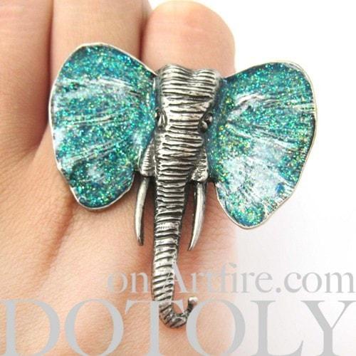 adjustable-elephant-animal-ring-in-silver-with-turquoise-glitter-ears