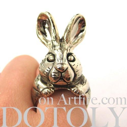 3D Alice In Wonderland Bunny Rabbit Adjustable Animal Ring in Gold | DOTOLY | DOTOLY