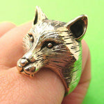 3D Fox Wolf Shaped Adjustable Animal Ring in Shiny Gold | DOTOLY | DOTOLY