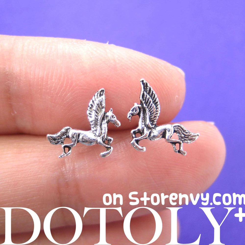 Unicorn Mythical Creatures Animal Shaped Stud Earrings in Sterling Silver | DOTOLY