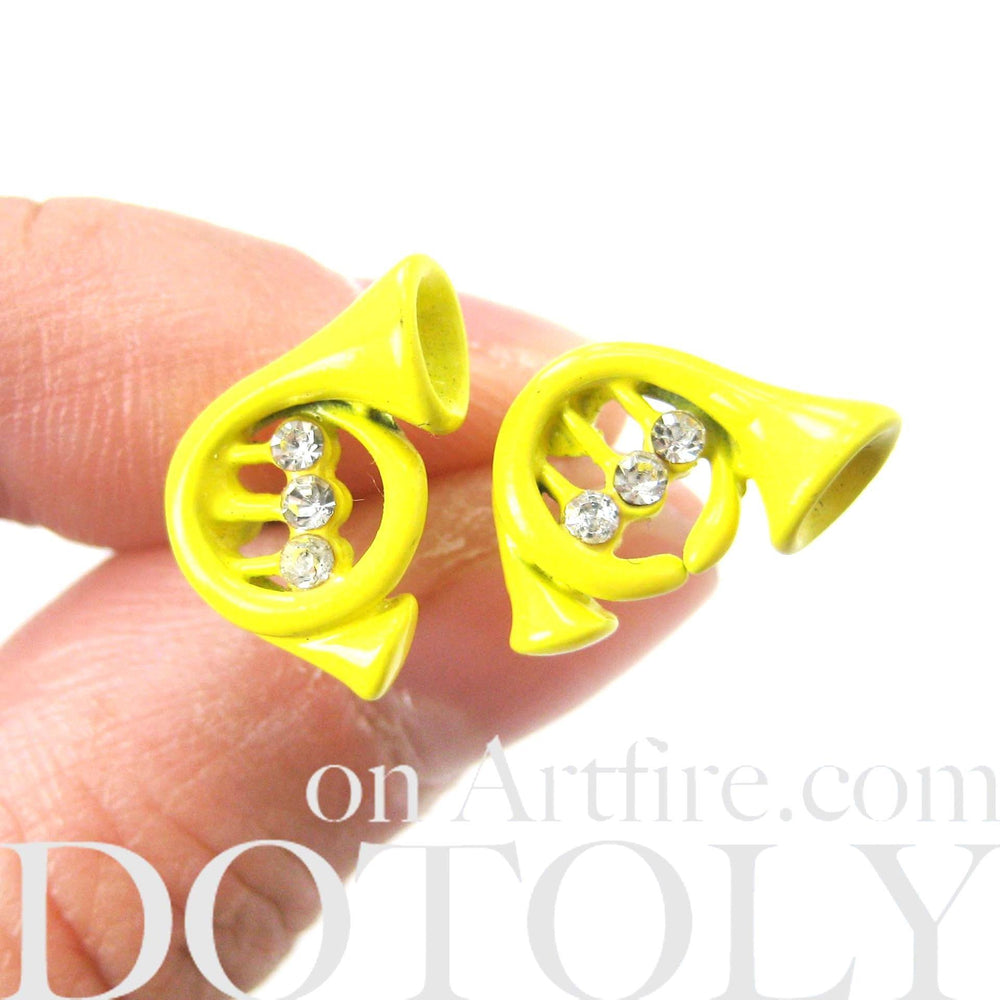 Music Themed Trumpet Shaped Stud Earrings in Yellow | DOTOLY | DOTOLY