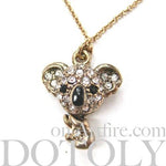 Koala Bear Adorable Animal Pendant Necklace in Dark Silver with Rhinestones | DOTOLY