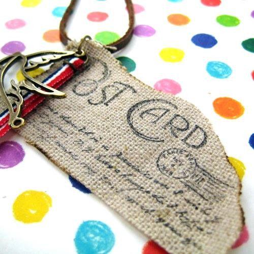 Unique Post Card Ink Print Airmail Pendant Necklace with Bird | DOTOLY