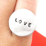 Simple Round Adjustable Love Stamped Hand Written Ring in Silver | DOTOLY