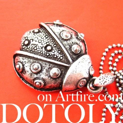 Ladybug Pendant Necklace in Silver with Polka Dot Pattern | DOTOLY | DOTOLY