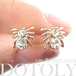 Tiny Tarantula Spider Shaped Stud Earrings in Rose Gold with Rhinestones | DOTOLY