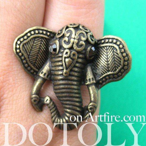 Adjustable Elephant Shaped Animal Ring in Brass with Textured Detail | DOTOLY | DOTOLY