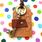 Antique Hotel Key and Leather Luggage Tag Pendant in Brass | DOTOLY