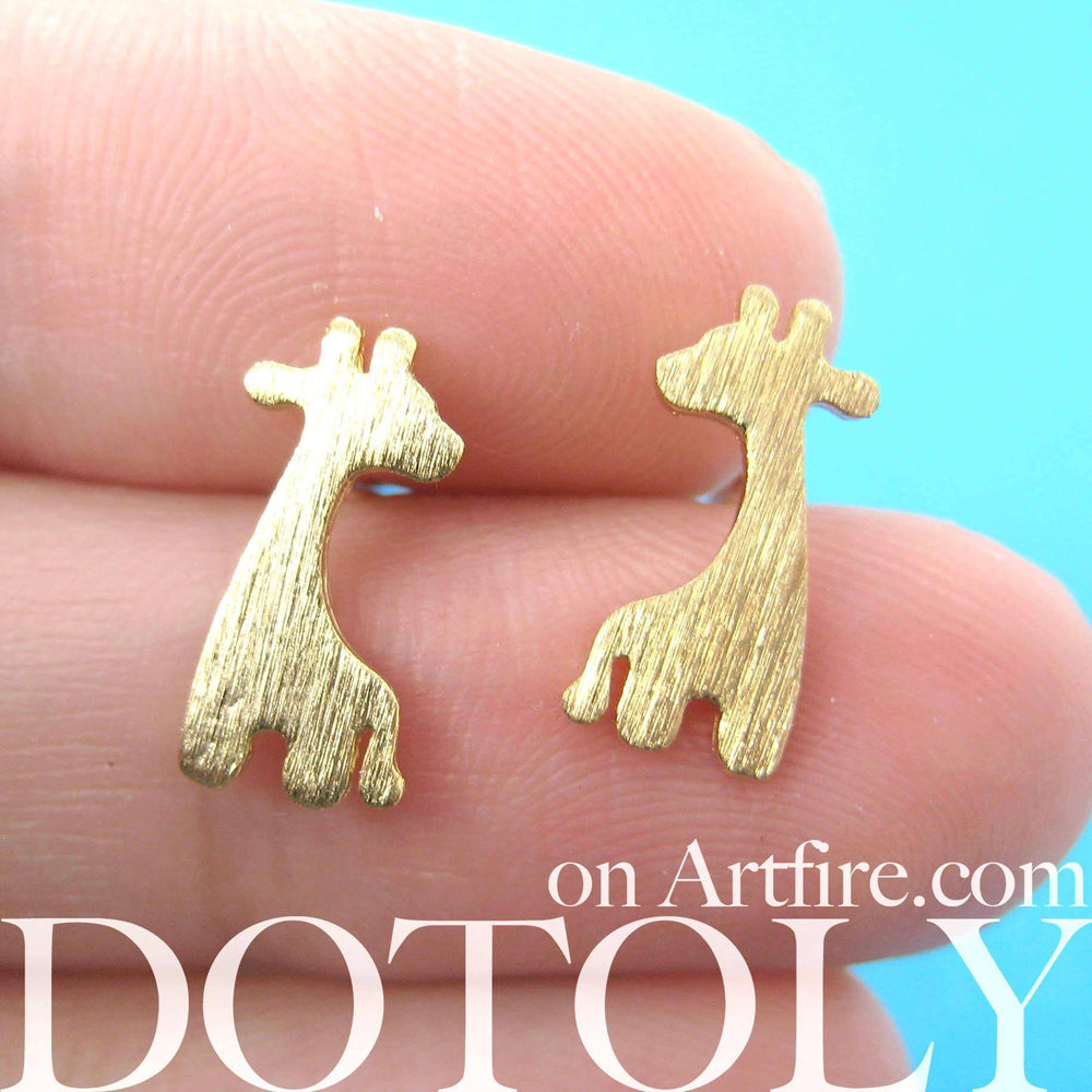 Giraffe Silhouette Animal Stud Earrings in Gold with Allergy Free Earring Posts | DOTOLY