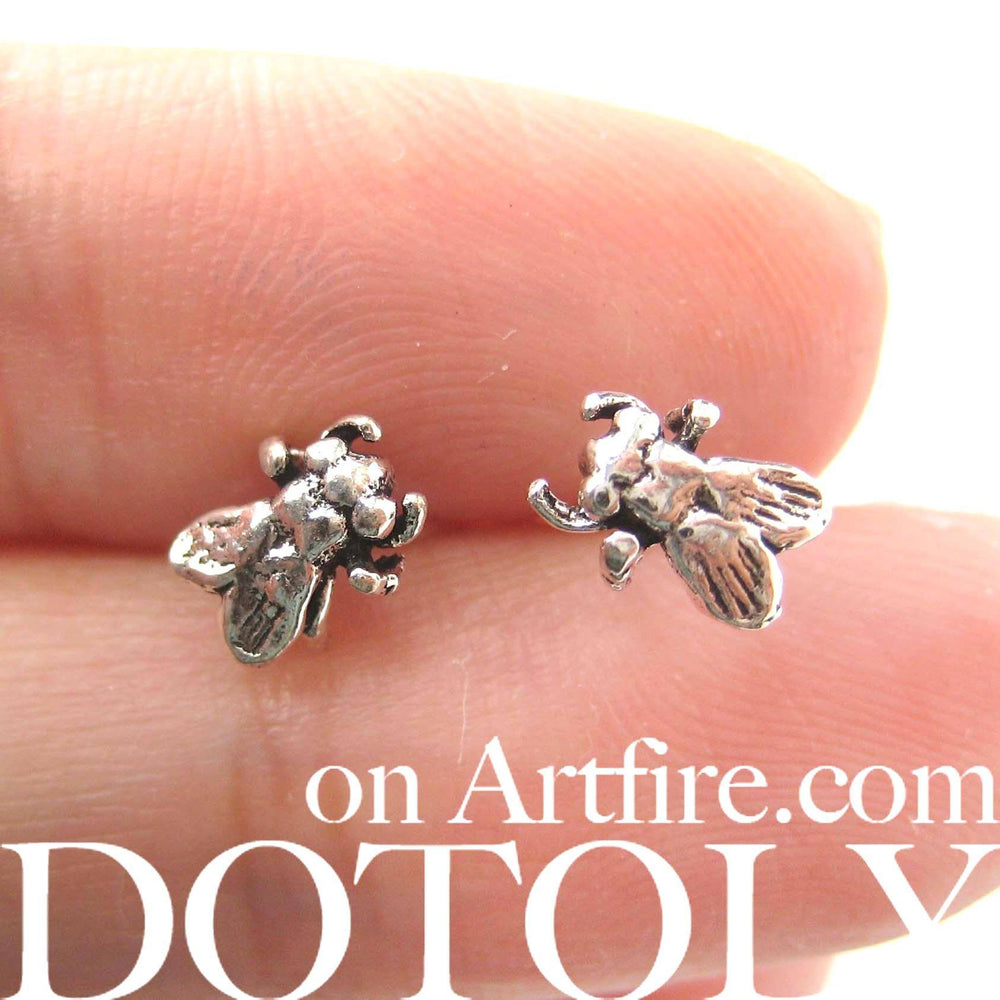 Realistic Fly Insect Shaped Stud Earrings in Sterling Silver | DOTOLY