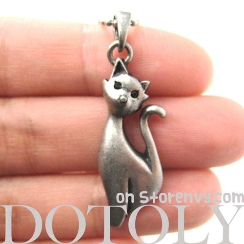 Kitty Cat Animal Pendant Necklace in Silver | Animal Jewelry | DOTOLY