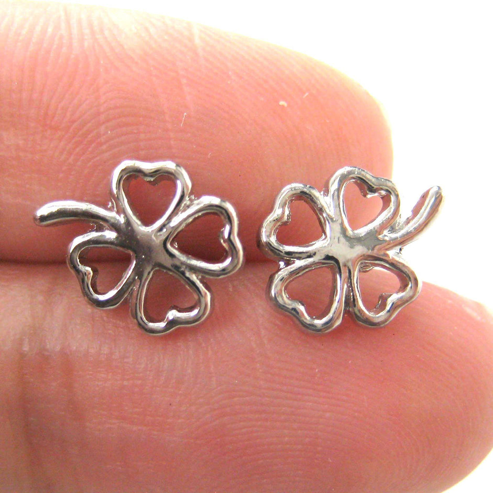 Four Leaf Clover Shaped Floral Stud Earrings in Silver | DOTOLY | DOTOLY