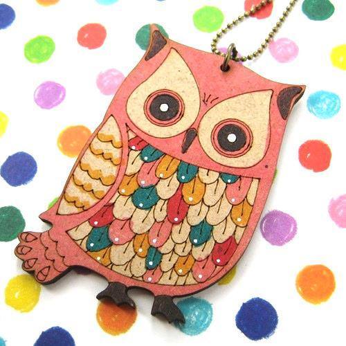 Unique Owl Bird Animal Pendant Necklace Ink on Wood | DOTOLY