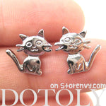 Adorable Kitty Cat Animal Shaped Stud Earrings in Shiny Silver | DOTOLY