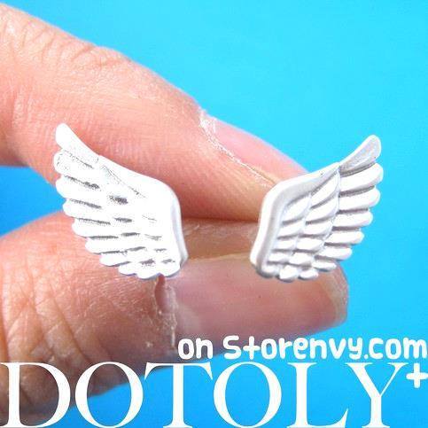 Feather Shaped Angel Wings Stud Earrings in Silver | ALLERGY FREE | DOTOLY