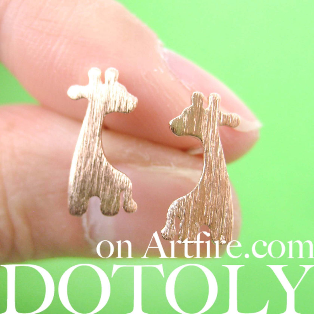 Giraffe Silhouette Animal Stud Earrings in Copper with Allergy Free Earring Posts | DOTOLY