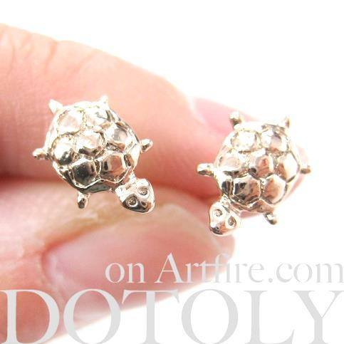 Turtle Tortoise Sea Animal Small Stud Earrings in Rose Gold | DOTOLY