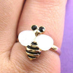 Bumblebee Bee Shaped Animal Adjustable Ring in Gold with Pearl Colored Wings | DOTOLY