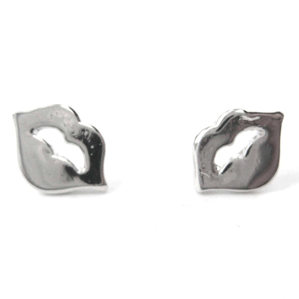 Rolling Stones Lips and Tongue Shaped Stud Earrings in Silver | DOTOLY