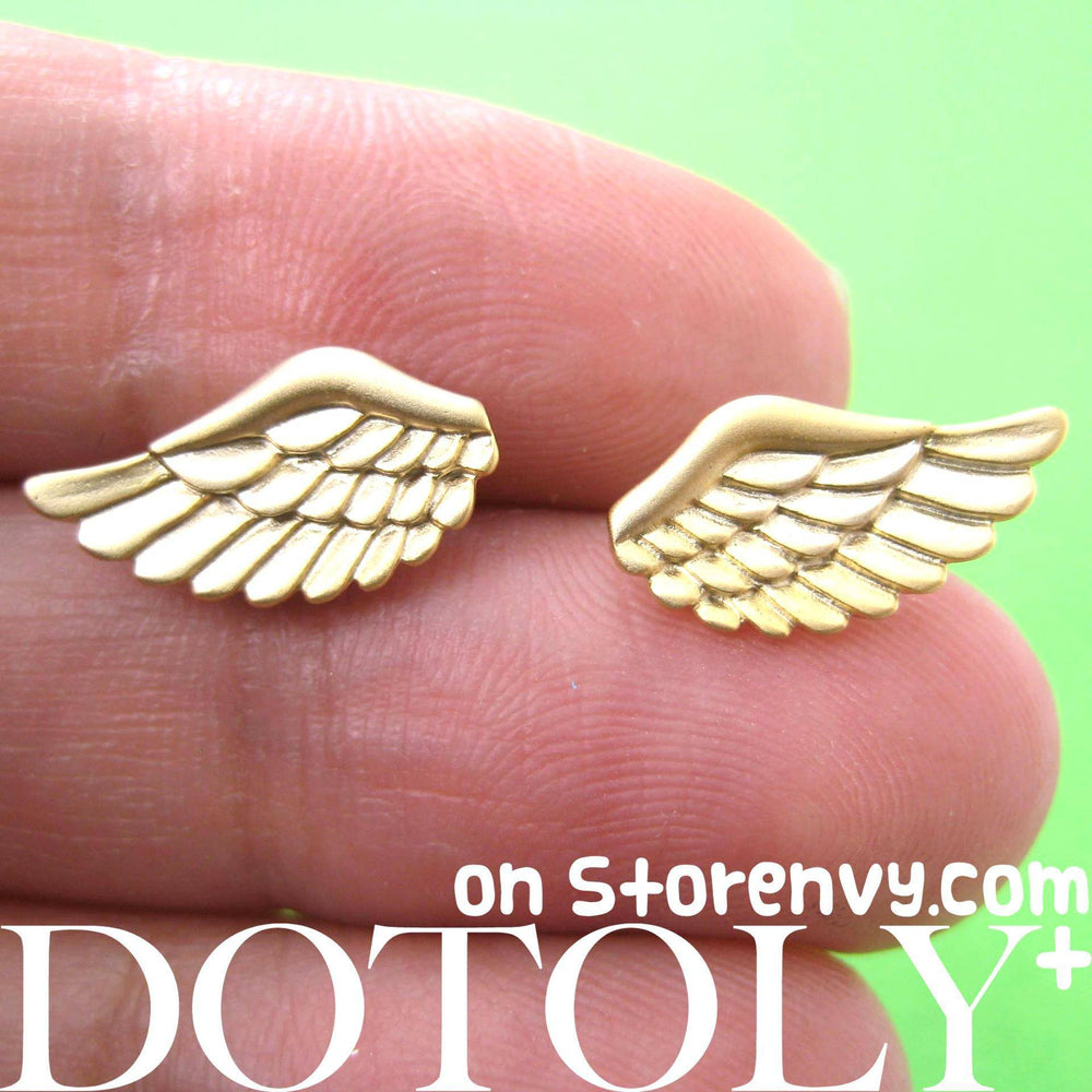 Feather Shaped Angel Wings Stud Earrings in Gold | ALLERGY FREE | DOTOLY