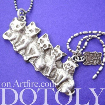 Kitty Cat Kitten Parade Pendant Necklace in Silver | Animal Jewelry | DOTOLY