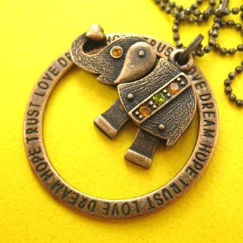 Robot Elephant Animal Pendant Necklace in Bronze with Rhinestones | DOTOLY