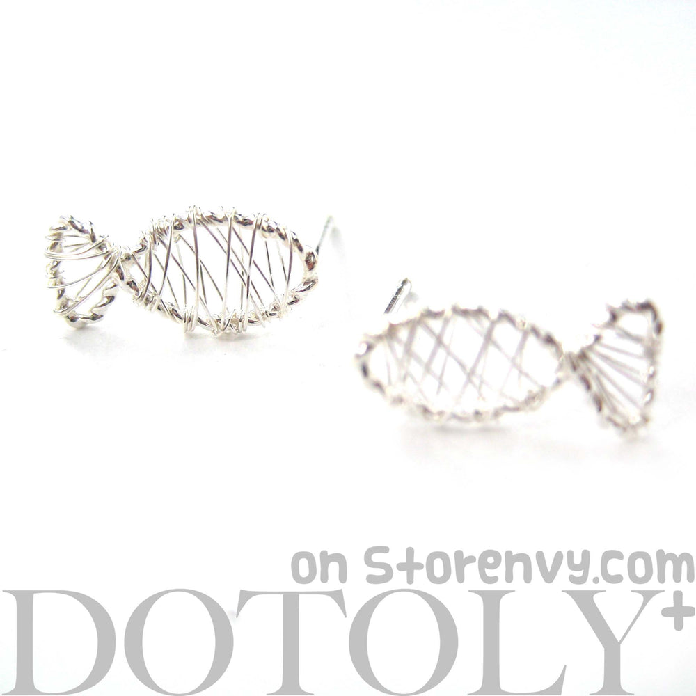 Unique Fish Shaped Wire Wrapped Stud Earrings in Sterling Silver | DOTOLY