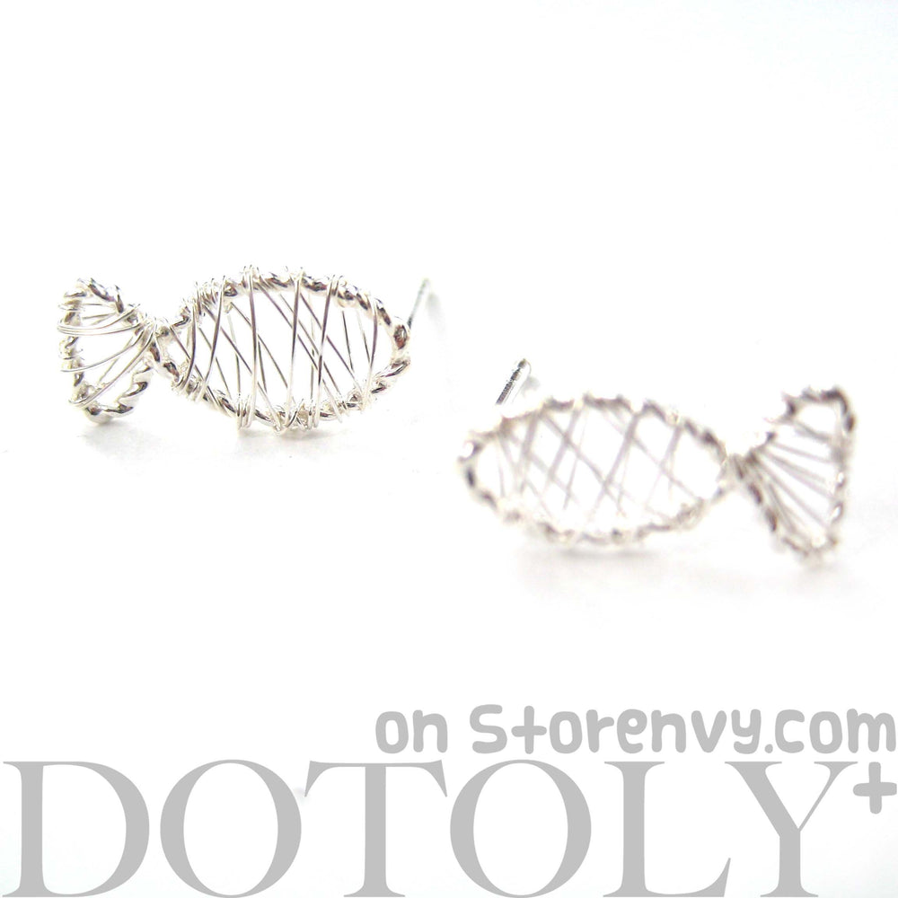 Unique Fish Shaped Wire Wrapped Stud Earrings in Sterling Silver | DOTOLY