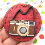 Handmade Camera Lens Photography Pendant Necklace in Red on Wood | DOTOLY