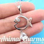 Fish Shaped Animal Charm Necklace in Silver with Rhinestones on SALE | DOTOLY