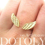 Angel Wings Adjustable Ring with Feather Detail in Gold | DOTOLY | DOTOLY