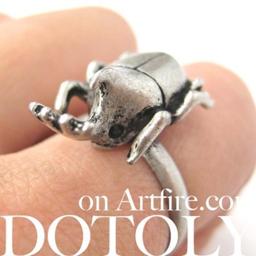 Adjustable Horned Stag Beetle Insect Animal Ring in Silver | DOTOLY | DOTOLY