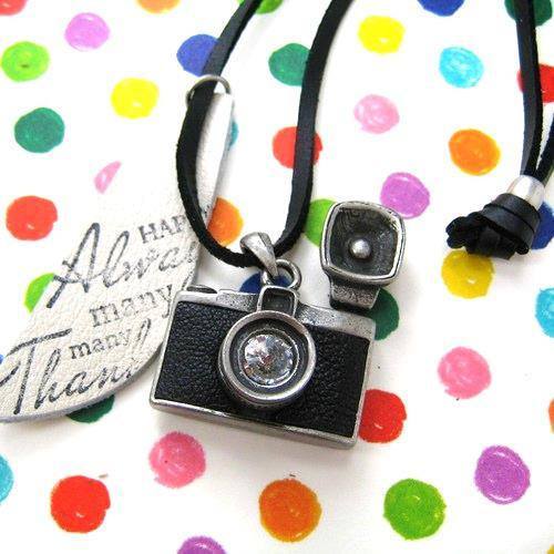 Camera Lens Pendant with Flash Necklace in Black on Silver | DOTOLY