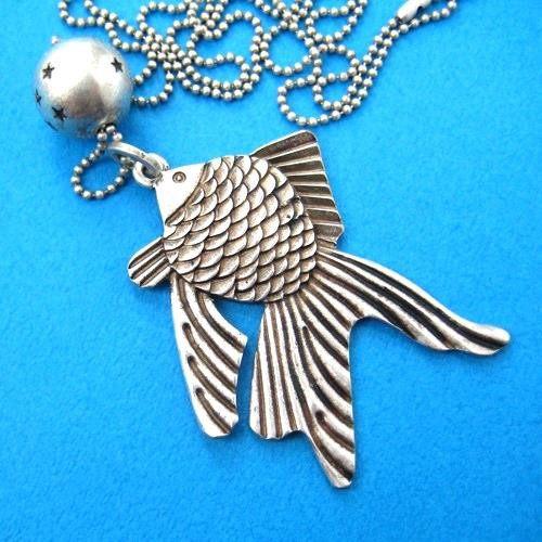 Goldfish Pendant Necklace in Silver | Sea Themed Animal Jewelry | DOTOLY