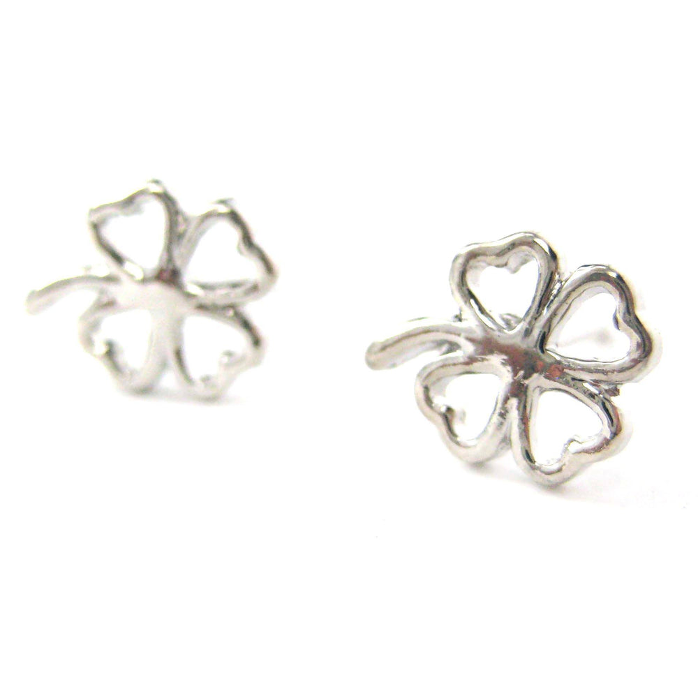 Four Leaf Clover Shaped Floral Stud Earrings in Silver | DOTOLY | DOTOLY