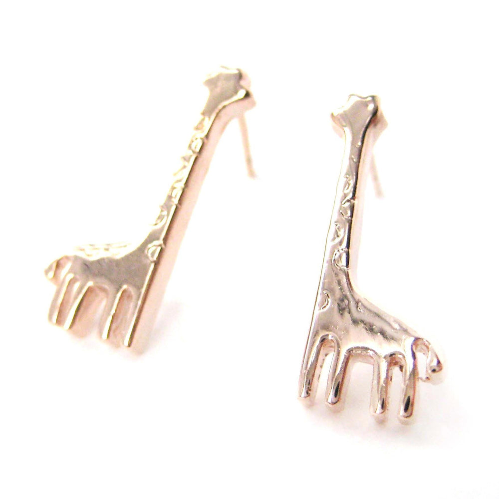 Miniature Giraffe Shaped Animal Stud Earrings in Rose Gold | DOTOLY