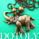 Baby Elephant Animal Pendant Necklace in Bronze with Bell Charm | DOTOLY