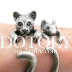3D Kitty Cat Animal Wrap Around Ring in Silver in US Size 5 to Size 9 | DOTOLY