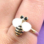 Bumblebee Bee Shaped Animal Adjustable Ring in Gold with Pearl Colored Wings | DOTOLY