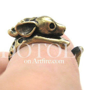 Spotted Reindeer Caribou Deer Animal Wrap Around Ring in Brass | US Size 4 - 9 | DOTOLY