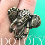 Adjustable Elephant Shaped Animal Ring in Brass with Textured Detail | DOTOLY | DOTOLY
